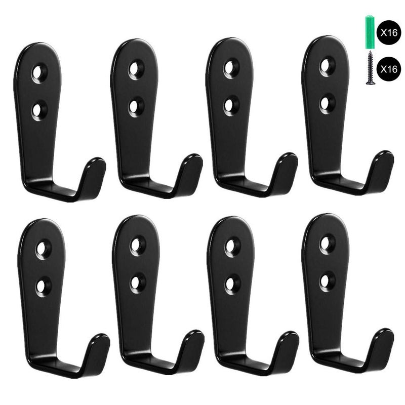 Flyisland Wall Hooks 8 Pcs, Coat Hooks Garage Hook Wall Mounted Hat Hangger Hooks Robe Hook Single Coat Hanger Heavy Duty (8 Pack, Black) - Image 1